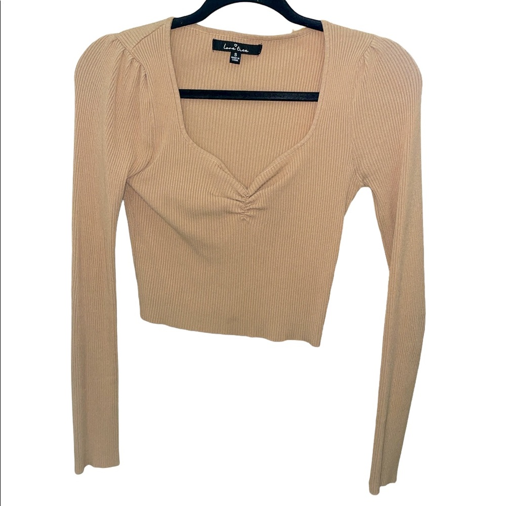 Tan long sleeve crop top